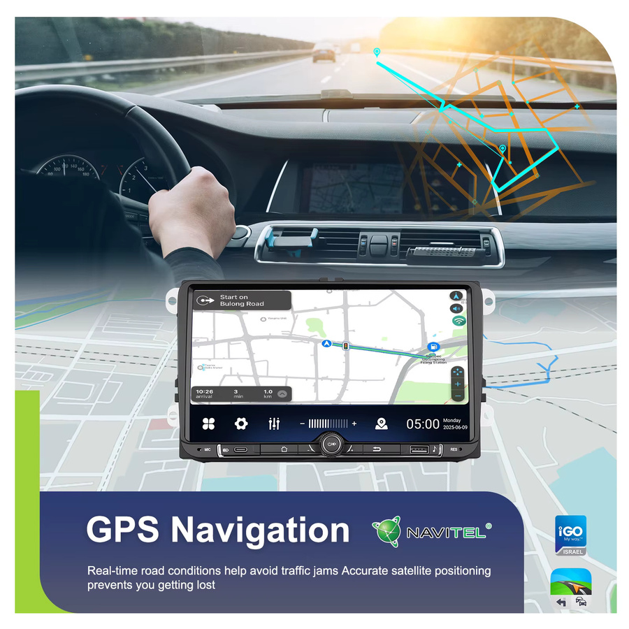 Podofo 9 Zoll Android Autoradio mit 4 GB RAM und 64 GB Speicher, Wireless CarPlay und Android Auto, Schwarz, mit GPS, Bluetooth, WiFi und DSP Multimedia Player für dein Fahrzeug - Bild 4