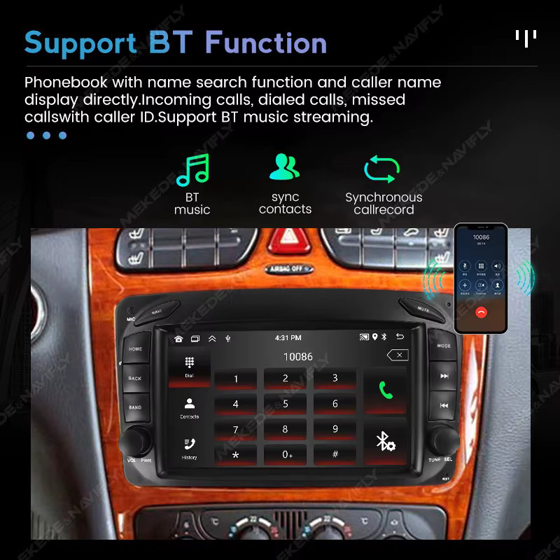 STRONGNAVI 7-Zoll Autoradio mit kabellosem CarPlay und Bluetooth in Schwarz für Mercedes Benz CLK W209, G-W463, Vito, Viano und C-W203 (1998-2006) - Bild 3
