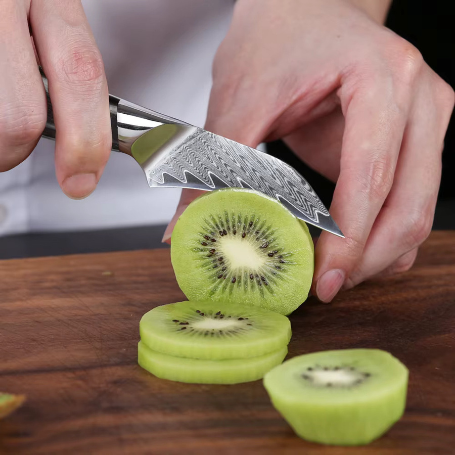 TURWHO Professionelles Schälmesser aus 67-lagigem Damaststahl mit Holzgriff, 3,5 Zoll für Obst und Gemüse - Bild 3