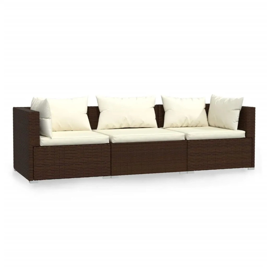 vidaXL 3-Sitzer-Sofa aus braunem PE-Rattan mit Kissen und Metallrahmen - Bild 2