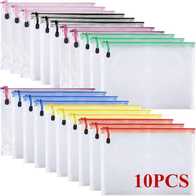 Set aus 5 oder 10 wasserdichten A4 Reißverschluss-Dateitaschen aus Kunststoff in Transparent und Lila zur Sortierung und Lagerung von Dokumenten - Bild 1