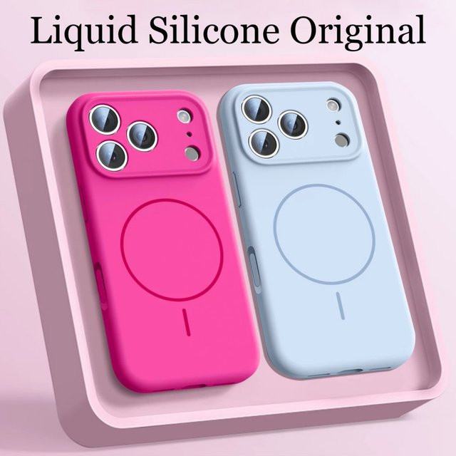 Apple Original Silikonhülle mit MagSafe für iPhone, kompatibel mit iPhone 17 Air bis iPhone 12 Pro Max, in Blau und Pink - Bild 1