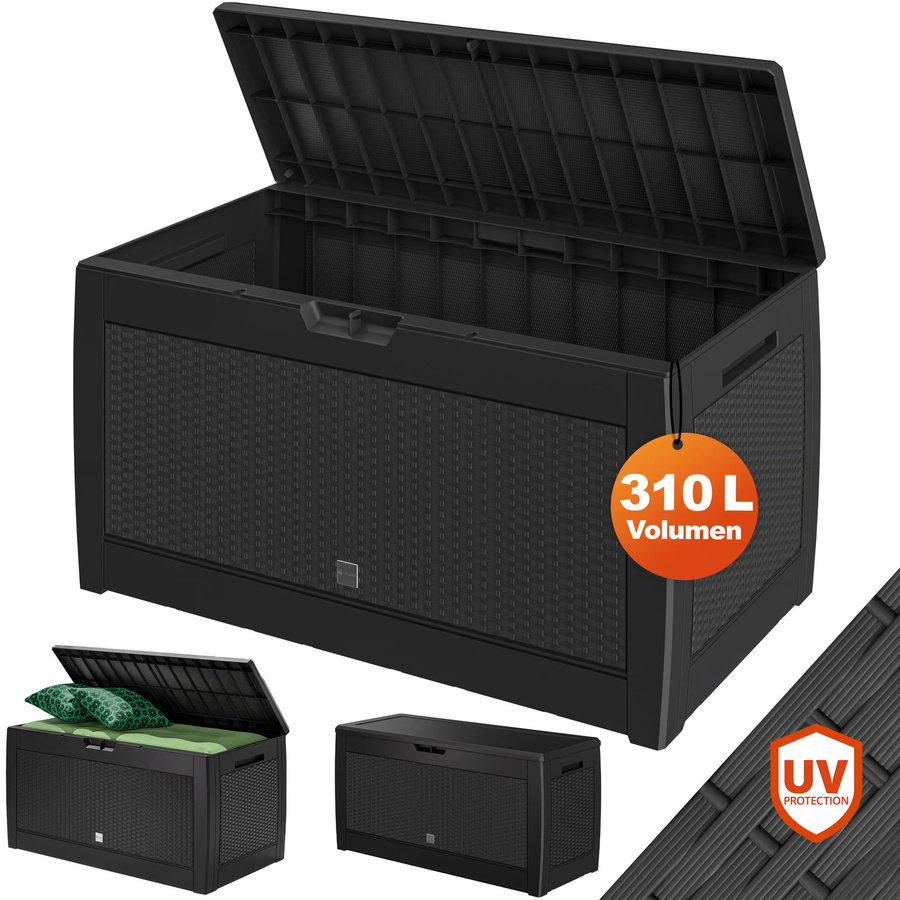 CASARIA Gartenbox Rato 310L in Anthrazit mit Rattan-Optik aus Kunststoff und wasserdichtem Material - Bild 2