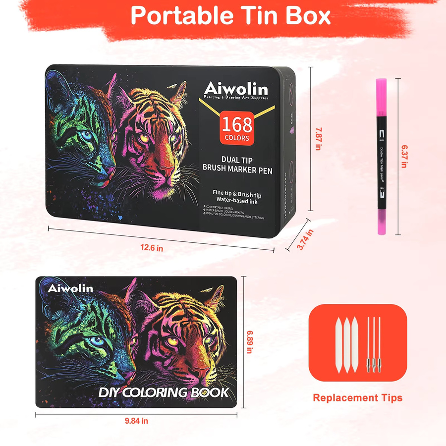 Dual-Pinsel-Markierungsstifte Set mit 168 Farben, Kunstmarker mit feiner Spitze und Pinselspitze für Malbücher und Bullet Journaling, Mehrfarbig - Bild 3