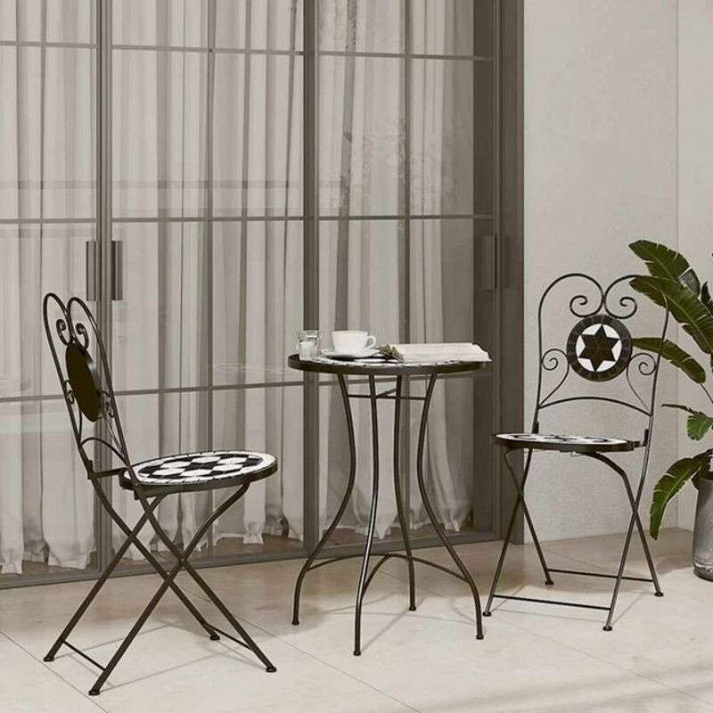 vidaxl Mosaik Bistro-Set in Schwarz und Weiß aus Metall und Keramik im mediterranen Design - Bild 1