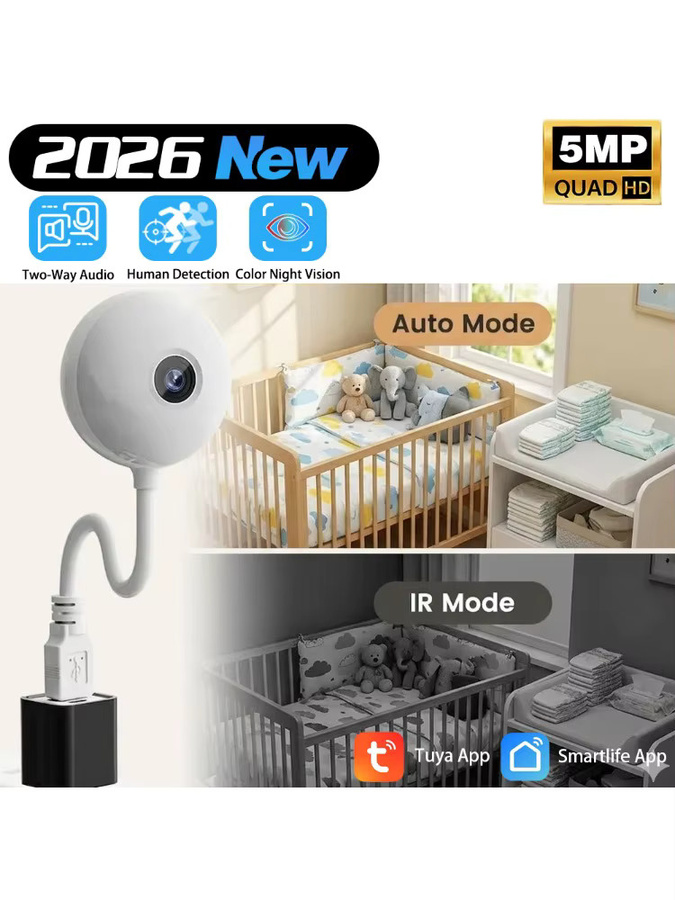 Tuya Smart USB-Glühbirnen-Mini-WLAN-Kamera in Weiß mit 5MP 2K-Auflösung, drahtlose IP-Überwachungskamera für den Innenbereich mit App-Steuerung und automatischer Verfolgung - Bild 7