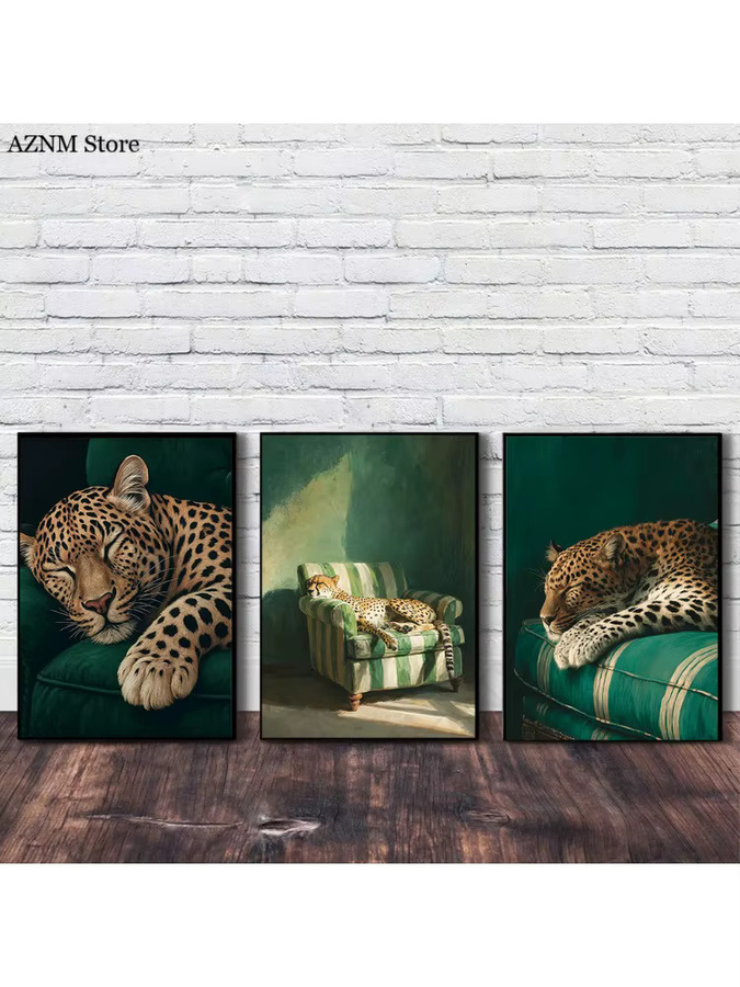 Potdemiel Kunstdruck Poster Gepard in Smaragd Grün Moderne Tier Kunst Leinwand Malerei - Bild 3