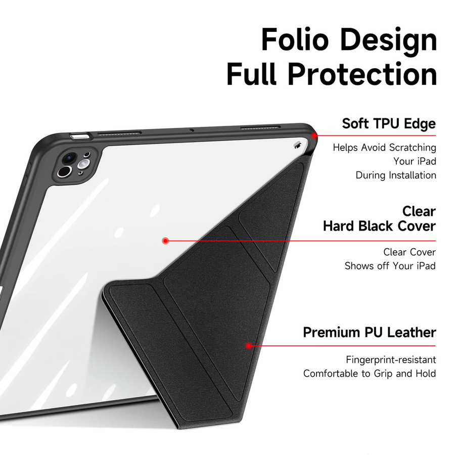 DUX DUCIS Clear Case für iPad Pro 11 2025, iPad Air 13, Mini 6/7 und iPad 10 mit abnehmbarer Abdeckung, Stylus-Stifthalter und Auto-Sleep-Wake Funktion in Transparent/Schwarz - Bild 3