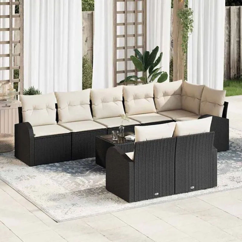 vidaxl Garten-Sofa-Set aus Polyrattan mit 9 Kissen, Loungemöbel in Schwarz und Grau, B/T/H: 289 x 124 x 85 cm - Bild 1