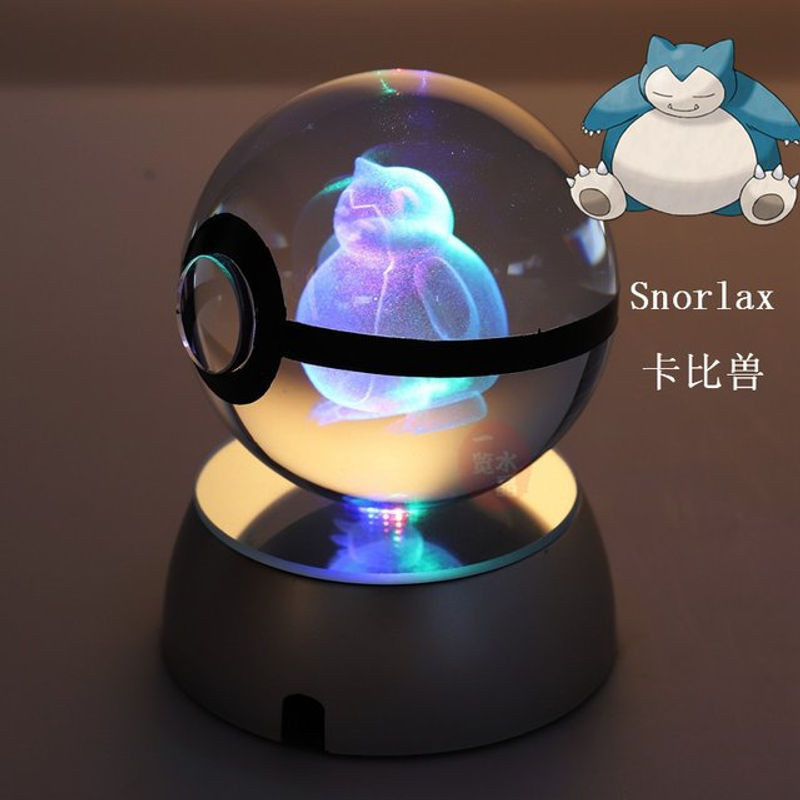 Bandai Pokemon 3D Kristallkugel mit LED-Lichtbasis Glurak und Snorlax Motiv in transparentem Glas - Bild 1
