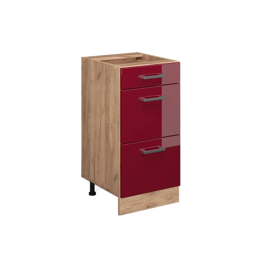 Vicco Küchenunterschrank R-Line Bordeaux Hochglanz in Goldkraft Eiche mit Schubladen, Breite: 40 cm - Bild 2