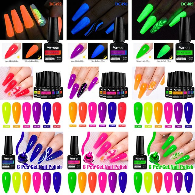 MTSSII Gel-Nagellack, 6 Stück, fluoreszierend, glänzend - Bild 1