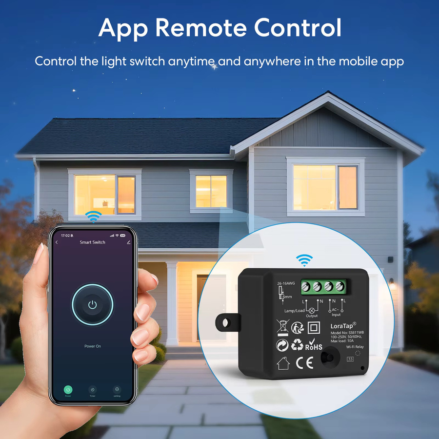 RiooCubee Tuya Smart Life 10A kabelloses Schalter-Relaismodul mit Beacon-Fernbedienung und Timer in Schwarz, kompatibel mit Google Home und Amazon Alexa - Bild 2