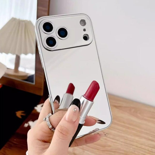 Stoßfeste Acryl Handyhülle mit Make-Up-Spiegel für iPhone 11 bis iPhone 17 Pro Max in Silber - Bild 1