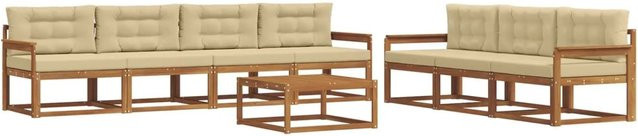 vidaXL Outdoor-Sofagarnitur aus Akazienholz mit Kissen, 8-teilig, Natur und Beige - Bild 1