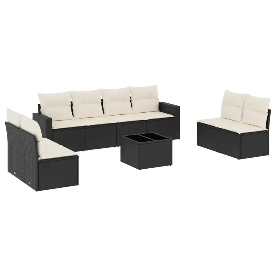 vidaXL 9-teilige Garten-Sofagarnitur in L-Form aus Polyrattan mit Kissen und Couchtisch in Schwarz - Bild 2