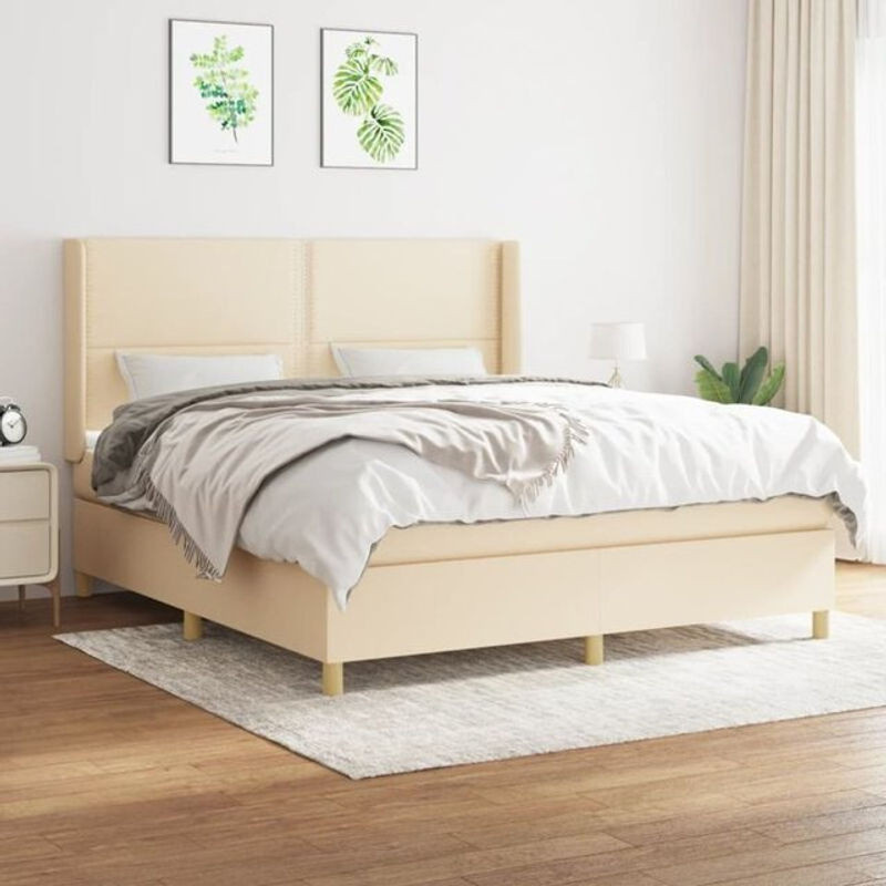 vidaxl Boxspringbett mit Matratze in Beige aus Stoff und Massivholz B/T/H: 180 x 200 x 118 cm - Bild 1