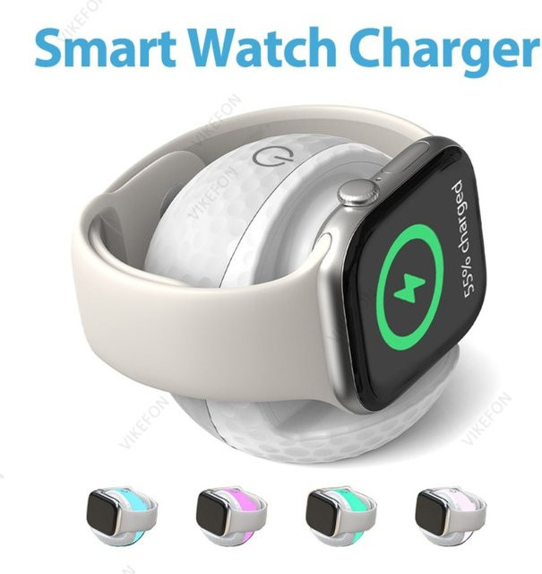 VIKEFON Smart Watch Wireless Charger Stand mit RGB Licht für Apple Watch Serie 11 10 9 8 7 6 5 4 3 2 1 SE/SE 2 Ultra 3/2 Schnellladestation in Weiß und Multicolour - Bild 1
