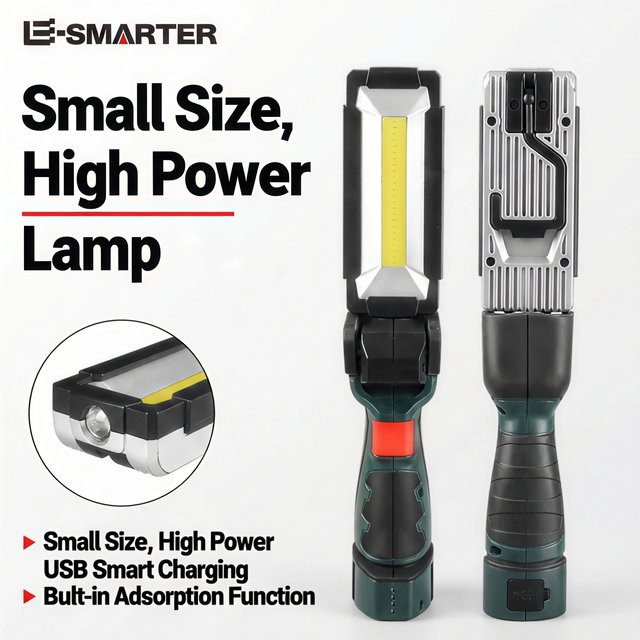 ESMARTER COB LED Arbeitsleuchte Schwarz, USB-aufladbare magnetische Inspektionslampe mit Notfall-Blinklicht - Bild 1