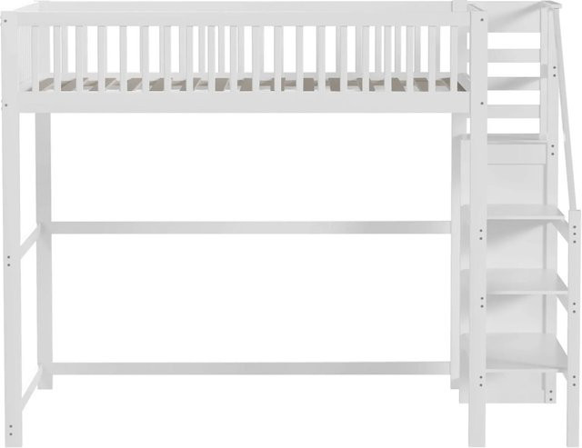 Merax Hochbett für Kinder mit Treppe und Stauraum in Weiß, B/T/H: 245 x 140 x 179,7 cm - Bild 1