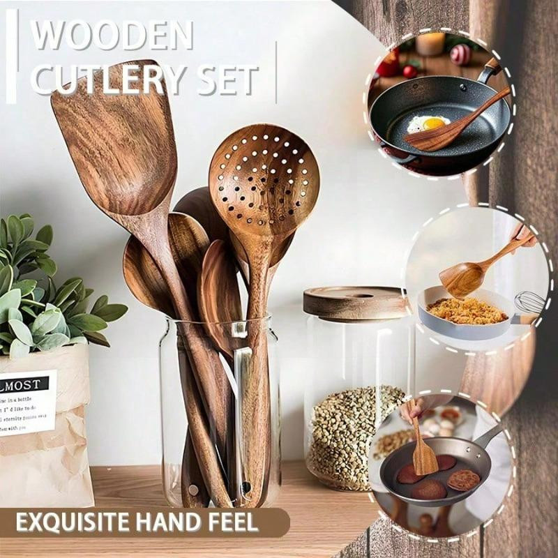 5 Stück Holzkochlöffel Set mit Aufbewahrungsbox, hitzebeständiges Küchenzubehör aus Holz - Bild 4