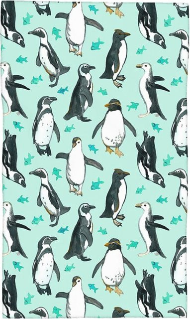 Ka Chen Muda Gesichtstuch mit Pinguin-Motiv in Minzfarben und Weiß, saugfähig und schnelltrocknend, B: 30 cm, H: 60 cm - Bild 1