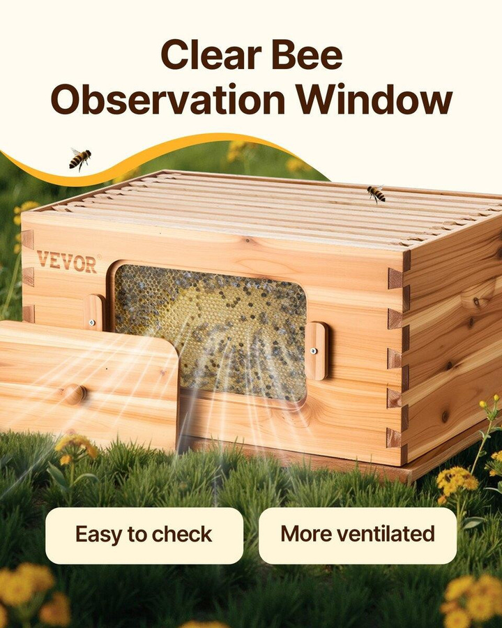 Langstroth Bienenstock Starter-Set aus bienenwachsbeschichtetem Zedernholz mit 40 Waben, 2 tiefe und 2 mittlere Bienenkästen sowie transparenten Acrylfenstern - Bild 3