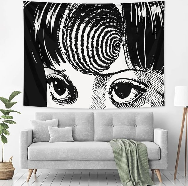 VIKAMA Uzumaki Wandteppich mit Junji Ito Horror-Manga-Design in Schwarz, Breite: 40 cm, Höhe: 60 cm - Bild 1