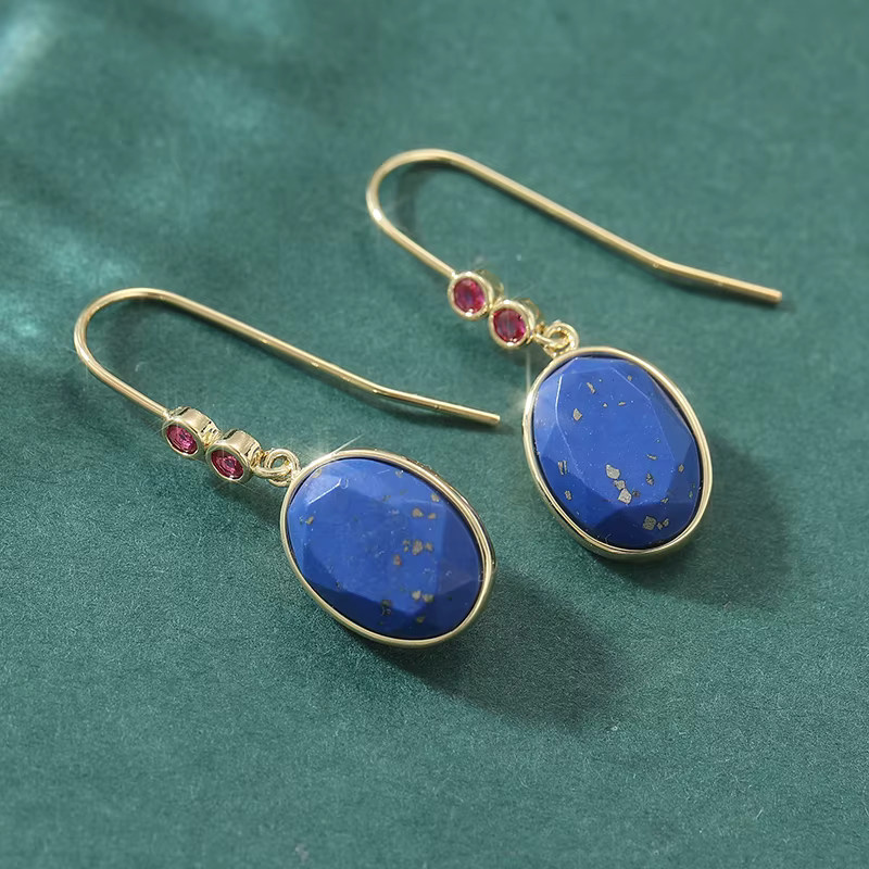Ohrringe Vintage, Synthetischer Lapis Lazuli, Gold, Damen - Bild 2