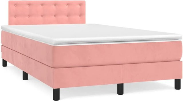 vidaXL Boxspringbett mit Matratze in Rosa, Hybridbett aus Samt mit Taschenfederkern, B/T: 120 x 200 cm - Bild 1