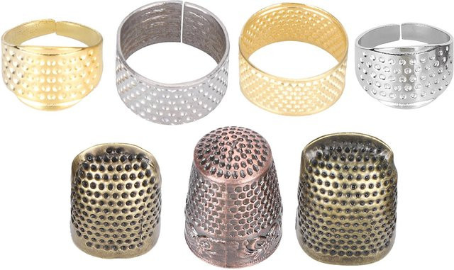 Igeteck Nähen Fingerhut Set aus Messing und Kupfer, 7 Stück verstellbare Fingerprotektoren für DIY Handwerk, beige und gold - Bild 1