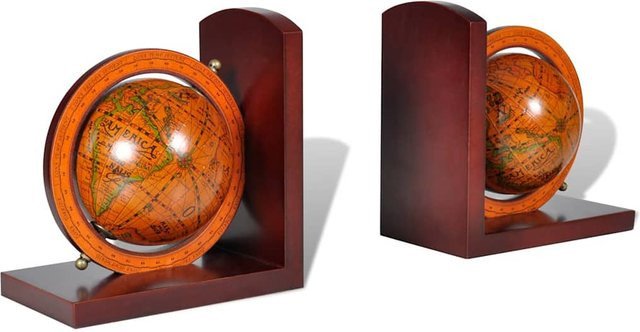 vidaXL Buchstütze Globus Set aus Holz in Braun, 2 Stück - Bild 1