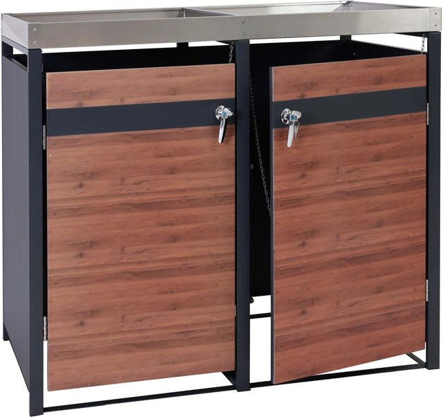 PROREGAL Mülltonnenbox für 2 Tonnen mit Pflanzkasten in Anthrazit und Dunkelbraun Kirsche-Holzoptik, B/T/H: 125 x 132 x 80 cm - Bild 1
