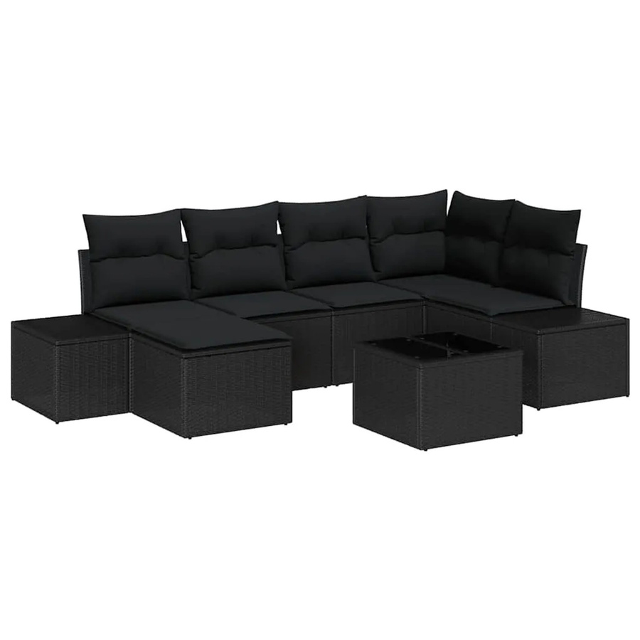 vidaXL Garten-Sofa-Set aus Poly Rattan in Schwarz mit 7 Teilen und Kissen - Bild 2
