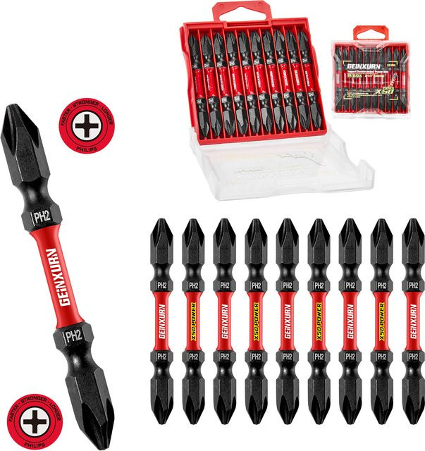 Geinxurn PH2-PH2 Impact Doppelendiger Power-Bit aus S2-Legierungsstahl in Schwarz - Bild 1
