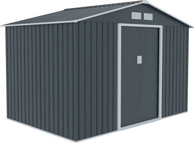 Hattoro S200 Metall Gerätehaus Gartenschuppen mit Bodenrahmen und Satteldach in Dunkelgrau - Bild 1