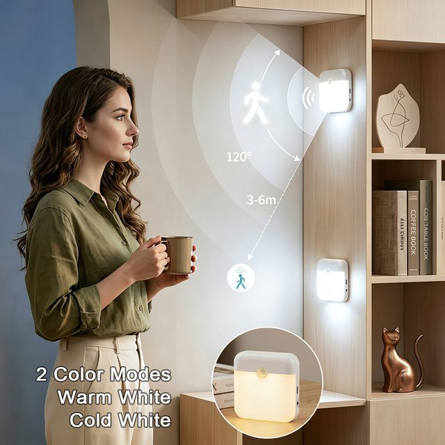 Leclstar LED Nachtlicht mit Bewegungssensor und USB-Wiederaufladung, Warmweiß, Weiß - Bild 1