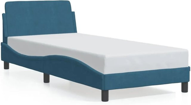 vidaXL Bettgestell mit Kopfteil in Blau aus Samt, B/T/H: 90 x 200 cm - Bild 1