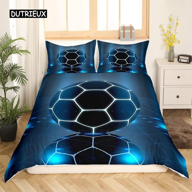 Binchi Outdoor Product Fußball Bettwäsche-Set mit handgezeichneter Skizze, Blau, B/H: 140 x 200 cm - Bild 1