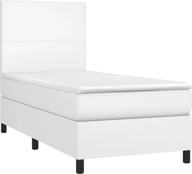 vidaXL Boxspringbett mit Matratze in Weiß aus Kunstleder mit LED-Unterbettbeleuchtung und USB-Ladeport, B/T/H: 90 x 193 x 118 cm - Bild 1