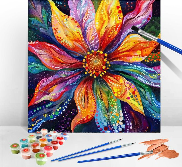 Evershine Malen nach Zahlen Set mit floralem Blumenmotiv auf Leinwand, bunte Wandkunst in Multicolor für dein Zuhause - Bild 1