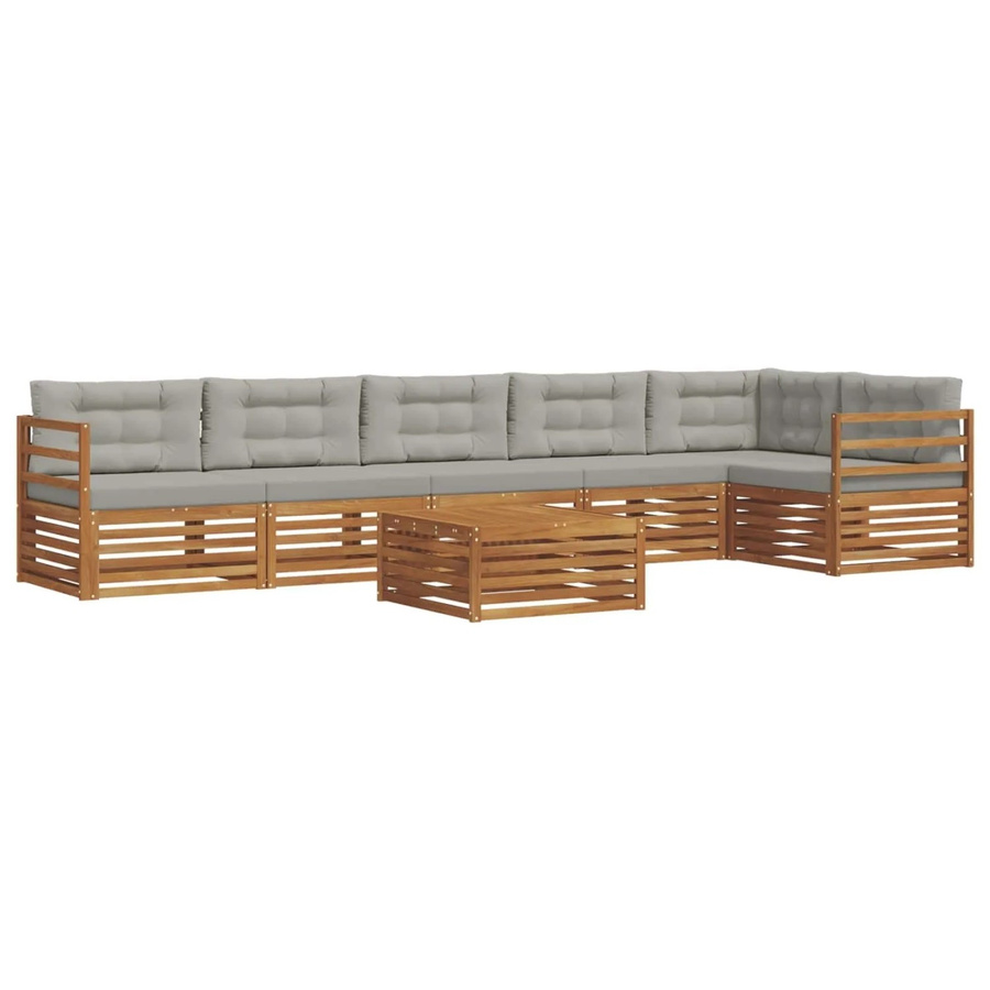 vidaXL Outdoor-Sofagarnitur aus Akazien-Massivholz in L-Form mit Kissen, 7-teilig, Natur und Hellgrau - Bild 2