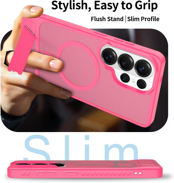 Stoßfeste magnetische Handyhülle für Samsung S26 Ultra S25 S24 Edge S23 Plus FE mit klappbarem Ständer und Unterstützung für kabelloses Laden in Blau oder Pink - Bild 1