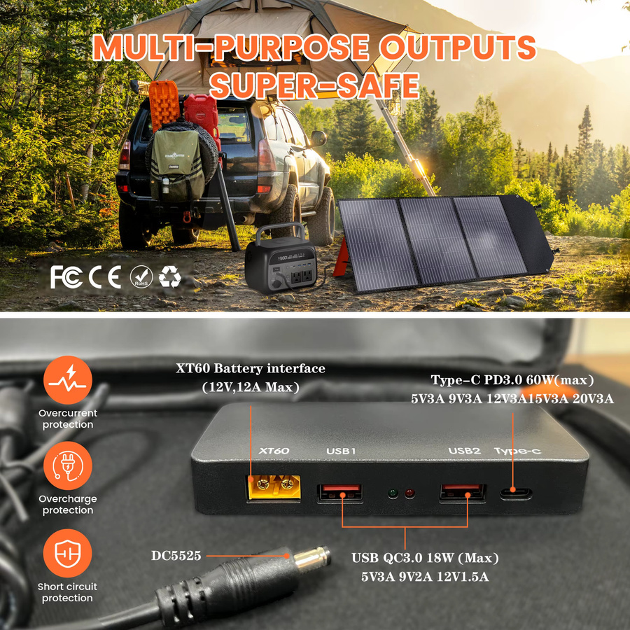 CTOLITY 100W tragbares Solarpanel, faltbares wasserdichtes Solarladegerät in Schwarz für Camping und Vanlife - Bild 2