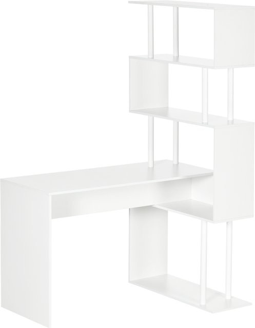 HOMCOM Eckschreibtisch in L-Form mit 4 Ablagen, moderner Computertisch für das Home-Office, Weiß, B/T/H: 120 x 80 x 176 cm - Bild 1