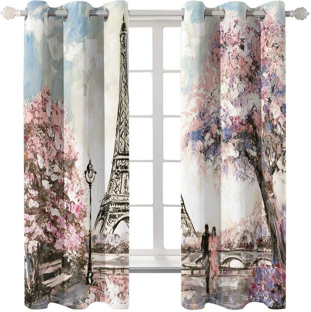 Dekorative Eiffelturm Vorhänge mit Paris Fotografie Motiv in Multicolour, 2er-Set, halbtransparent, mit Ösen, Breite: 50 cm, Höhe: 130 cm - Bild 1