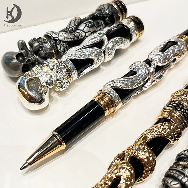 Jinhao Viper Series Kugelschreiber aus Metall mit Schlangen- und Schädelkopf in Gold und Silber im Vintage-Design - Bild 1