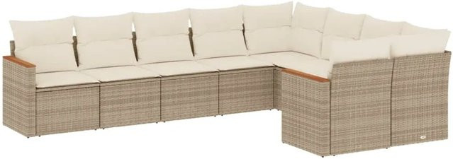 vidaXL 9-tlg. Garten-Sofagarnitur aus Poly-Rattan in Beige mit Kissen und L-Form - Bild 1