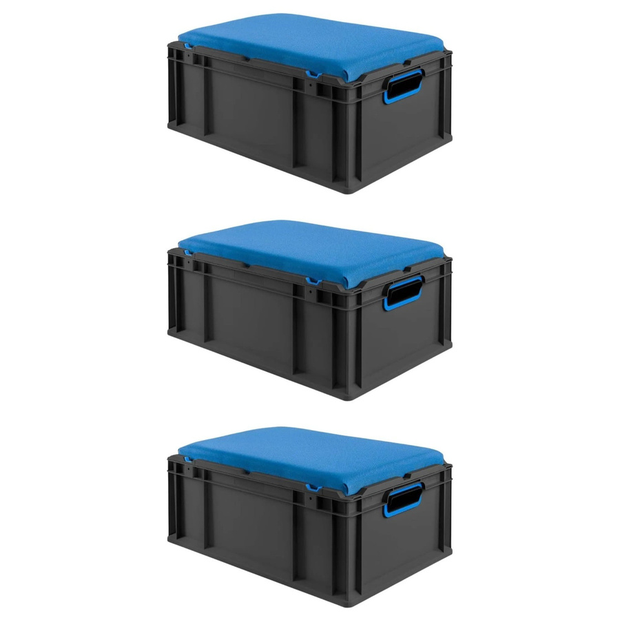 PROREGAL Sparset 3x Eurobox Nextgen Seat Box Blau/Schwarz, H x B x T: 26,5 x 40 x 60 cm, 44 Liter - Bild 2