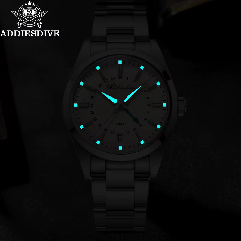 ADDIESDIVE Herren GMT Quarzuhr, Edelstahl, Weiß, 10 ATM - Bild 5